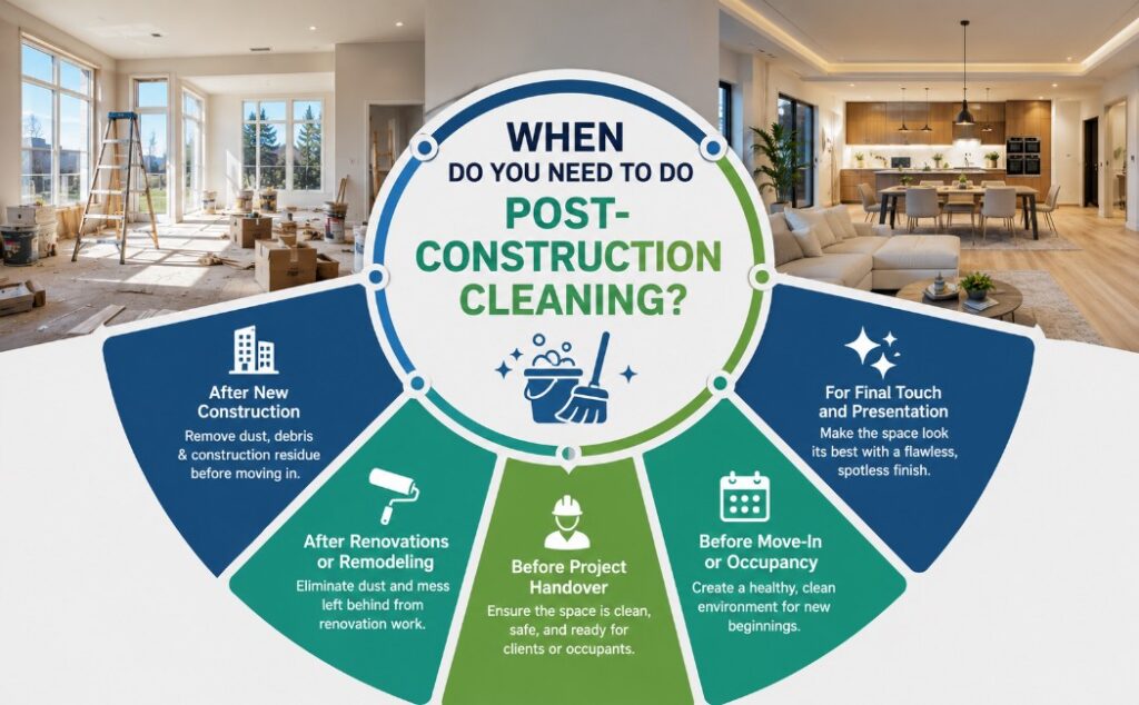 Post-construction cleaning needs after new construction, renovations, remodeling, and before move-in